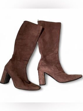 Stuart Weitzman Brown Suede Knee High Boots Square Toe US 8 Italian 38.5 Block
